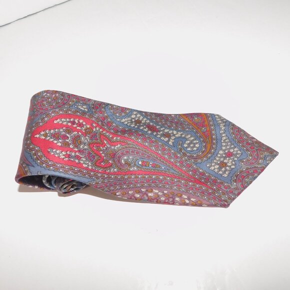 Geoffrey Beene Red Blue Purple Paisley Silk Neck Tie - Picture 9 of 10